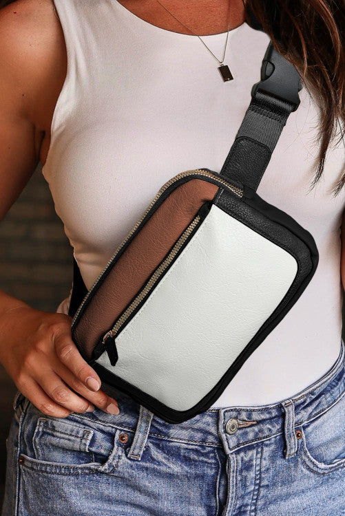 White Color Block Adjustable Belt Crossbody