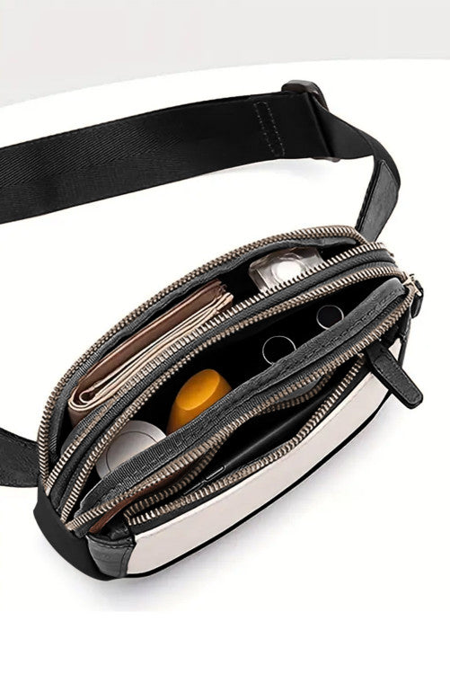 White Color Block Adjustable Belt Crossbody