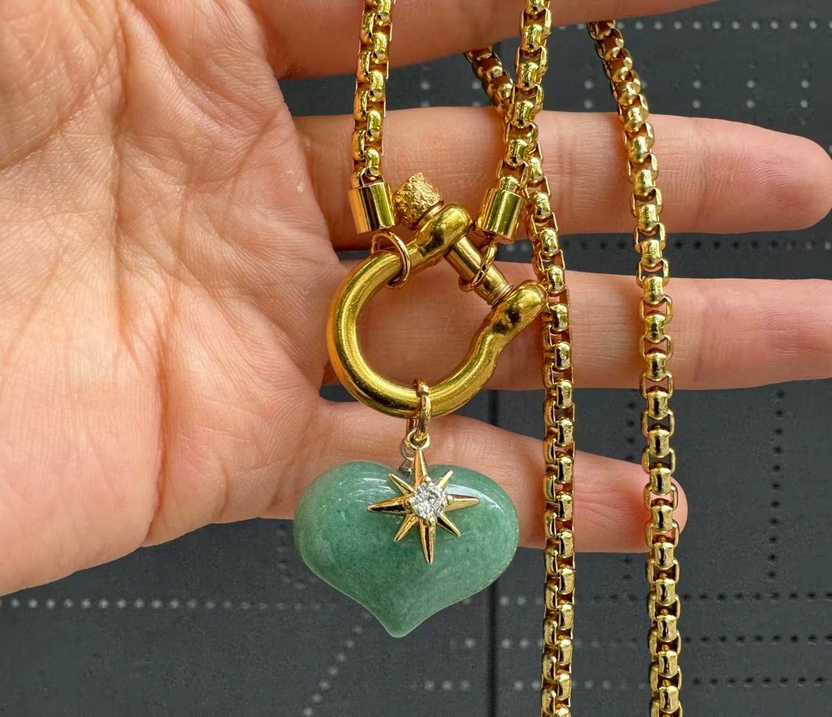 Green Aventurine Heart Necklace with Chain & Gift Box