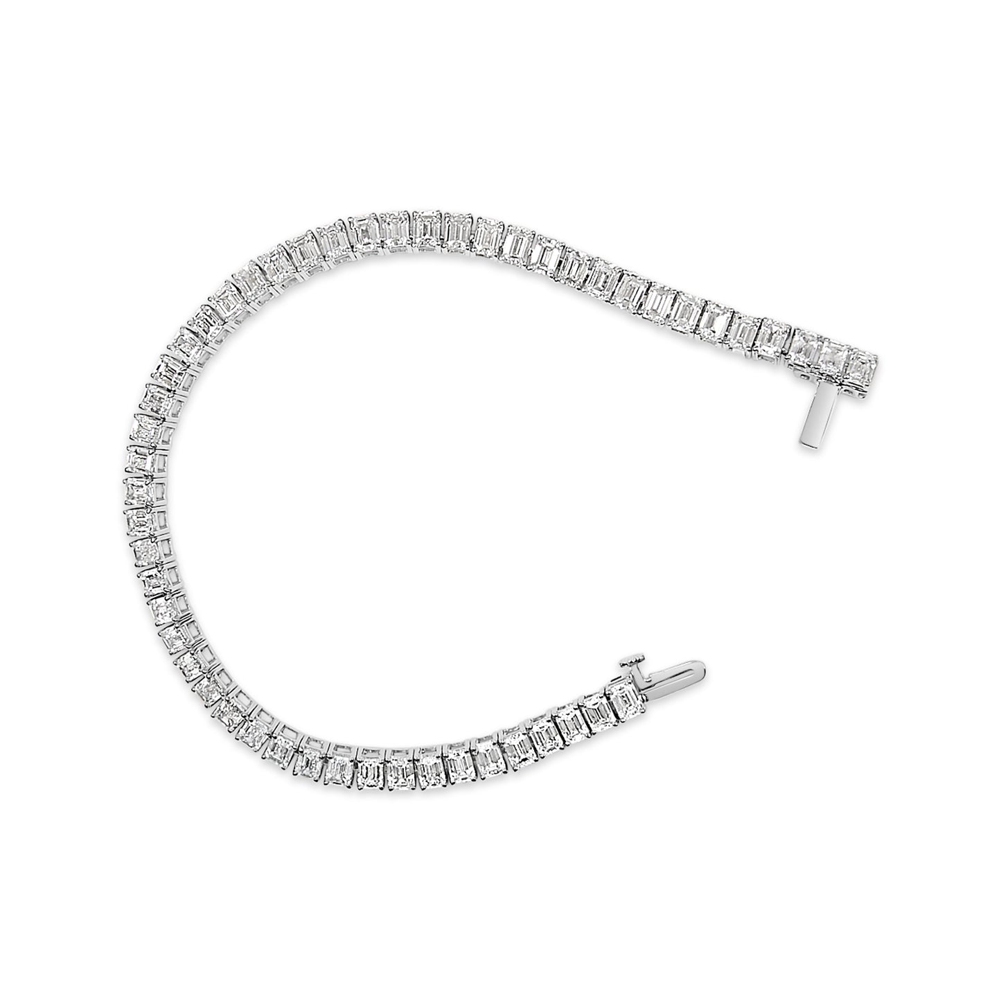 IGI Certified 14K White Gold 10.0 Cttw Emerald Cut Lab Grown Diamond Tennis Bracelet