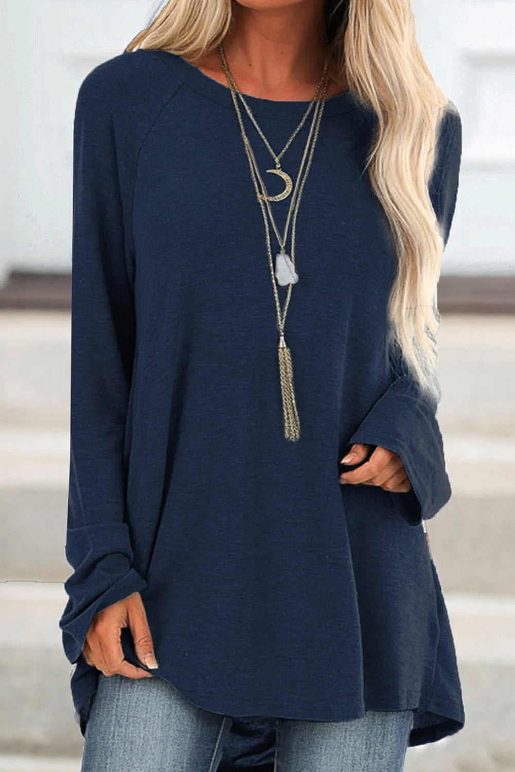 Blue Knit Tunic Top