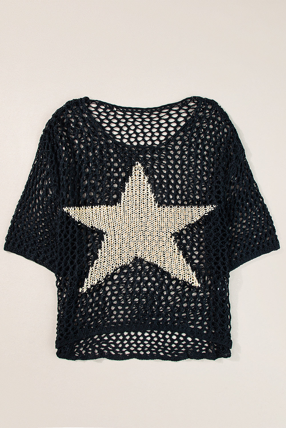 Black Star Hollow Knitted Oversized Summer Tee