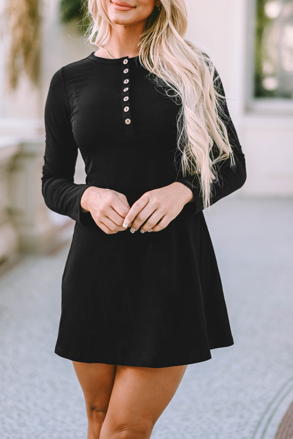 Long Sleeve Henley Mini Dress 7454-2
