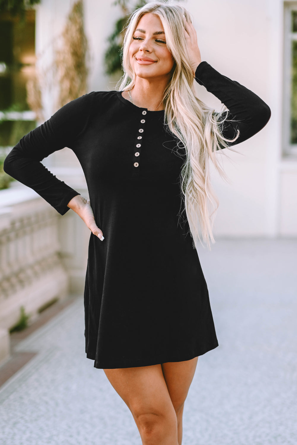 Long Sleeve Henley Mini Dress 7454-2