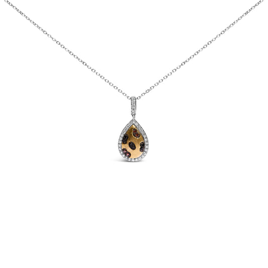 10K Yellow Gold Plated Sterling Silver Mixed Color Diamond Accent Pear Halo Pendant Necklace