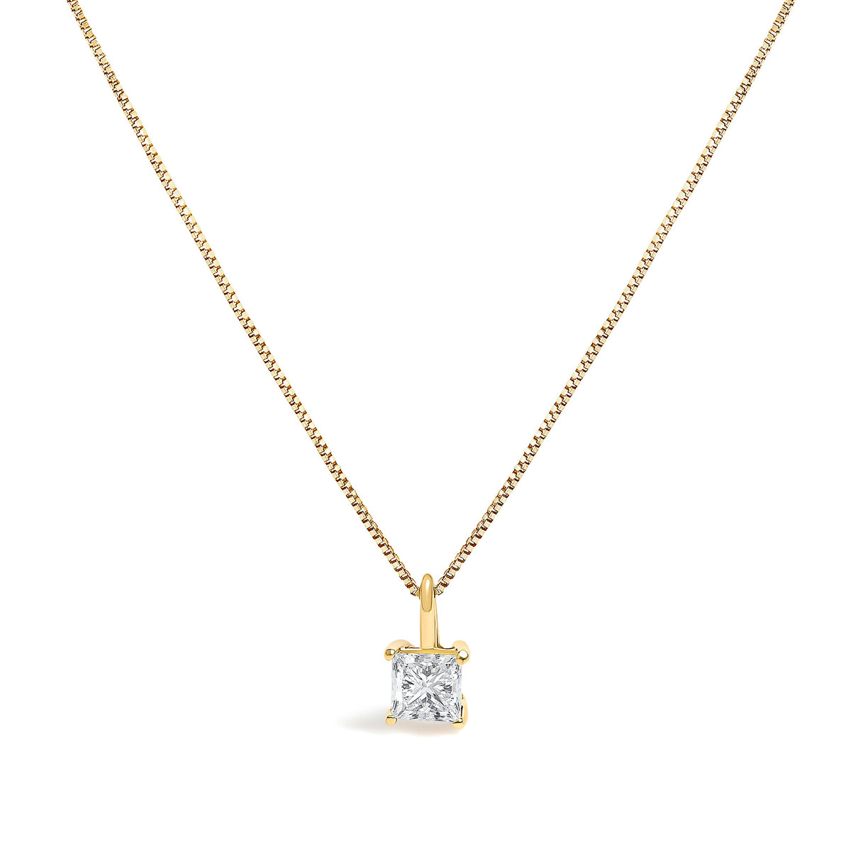 14K Yellow Gold 1/2 Cttw Lab Grown Princess Diamond Solitaire Pendant Necklace