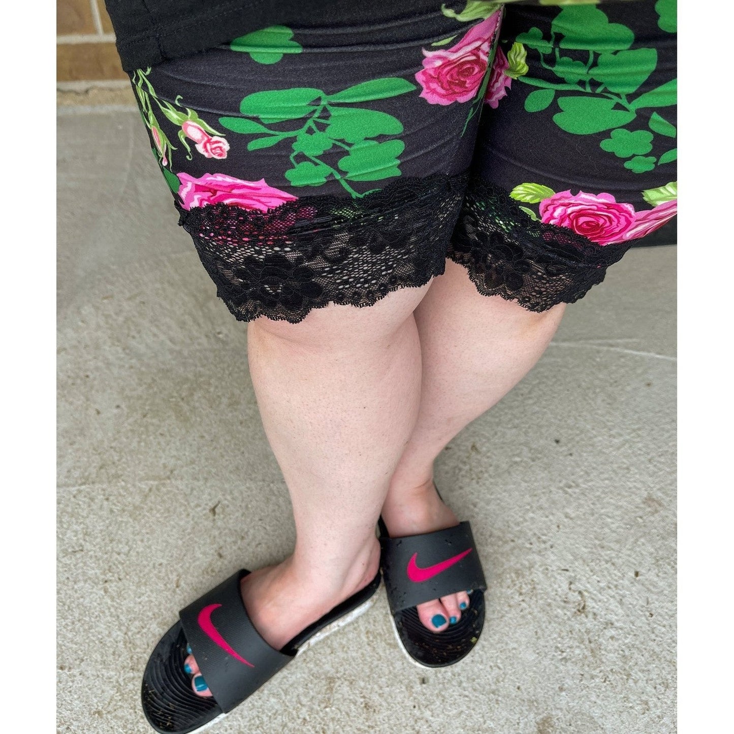 Rose Garden Shorts with Black Lace