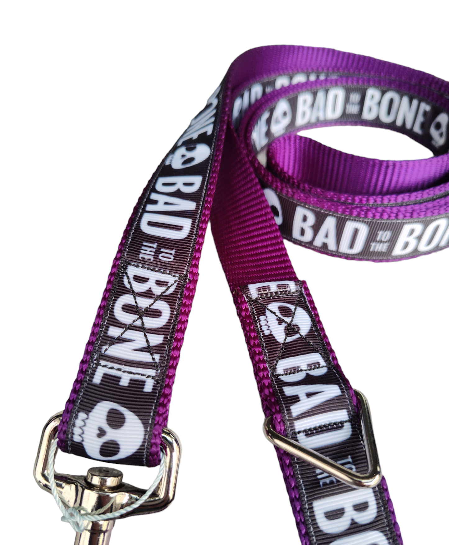 Bad To The Bone Purple Nylon Dog Collar MD, LG, XL, Leash