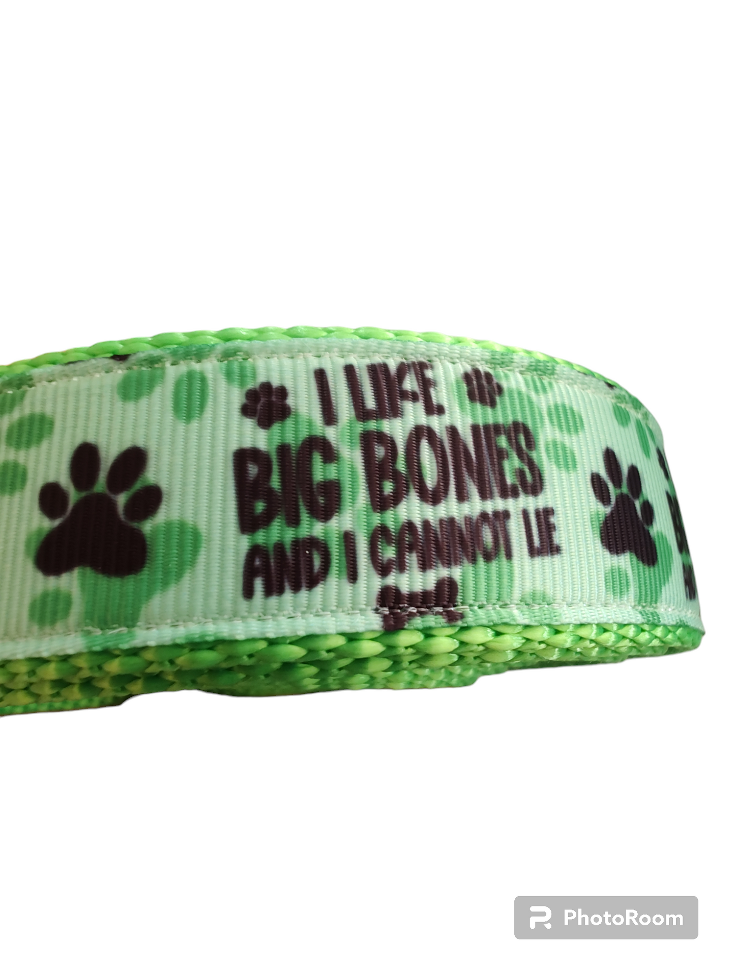 I Like Big Bones And I Cannot Lie Neon Green Nylon Dog Collar MD, LG, XL, Leash