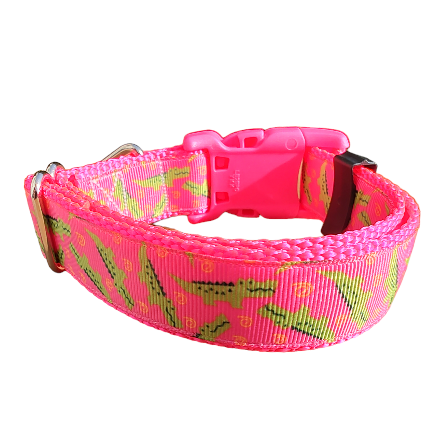 Pink Alligator Hot Pink Nylon Dog Collar MD, LG, XL, Leash
