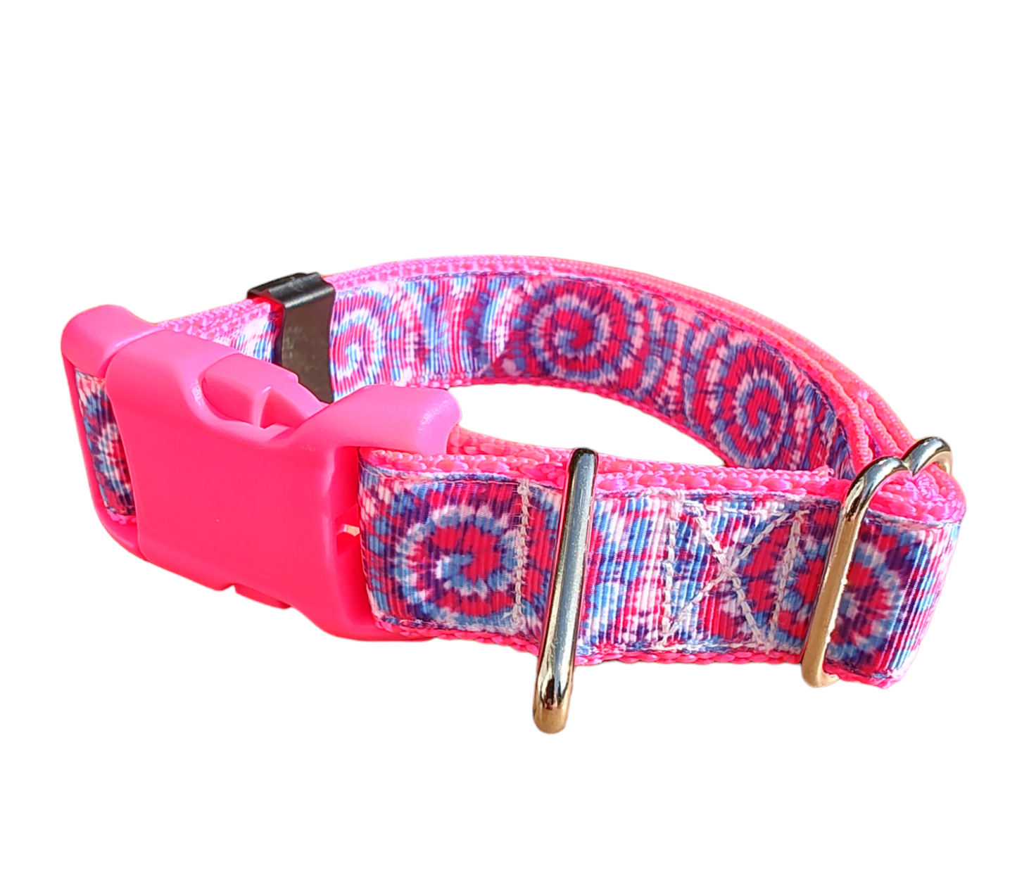 Tie Dye Hot Pink Nylon Dog Collar MD, LG, XL, Leash