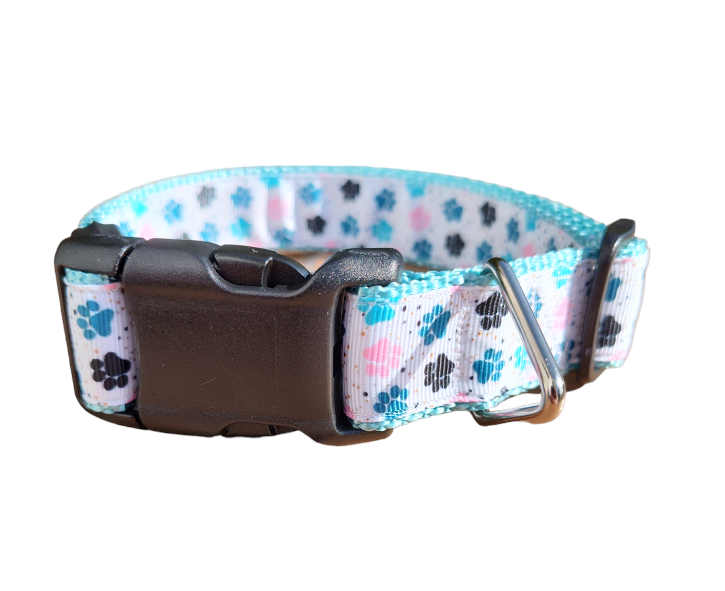 Paw prints Light Blue Nylon Dog Collar MD, LG, XL, Leash