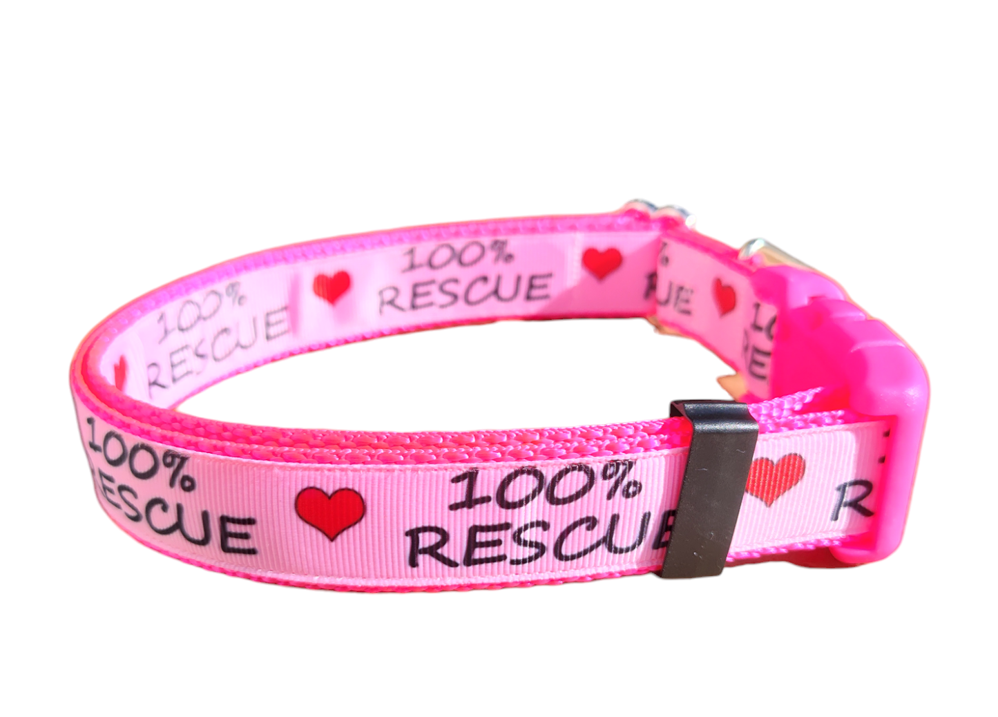 100% Rescue Hot Pink Nylon Dog Collar MD, LG, XL, Leash