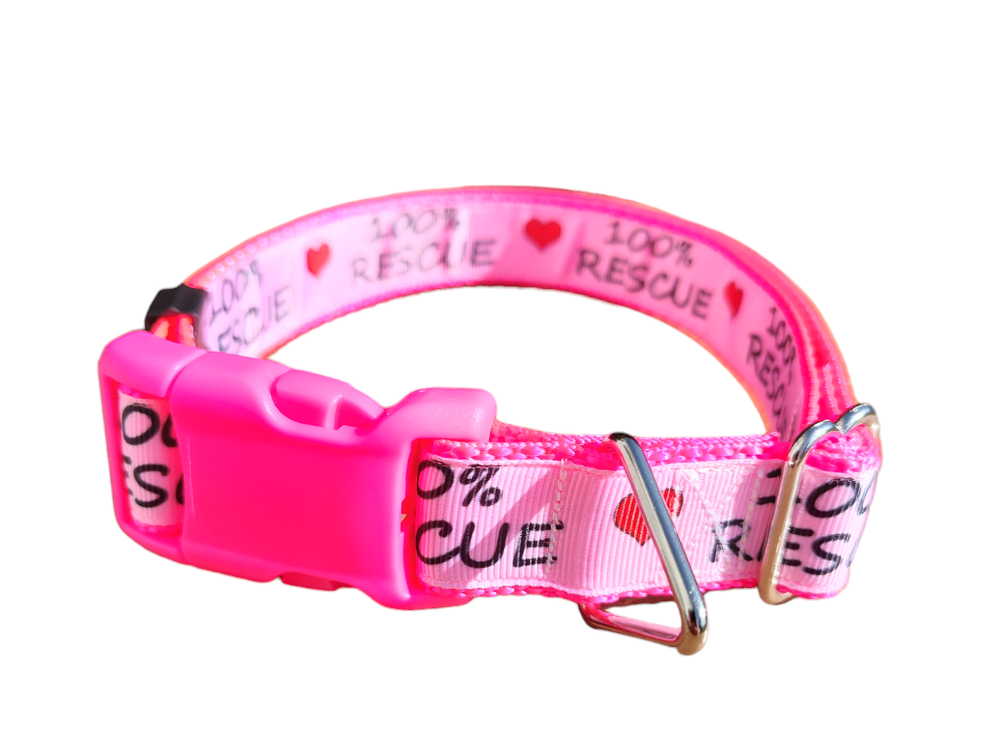 100% Rescue Hot Pink Nylon Dog Collar MD, LG, XL, Leash