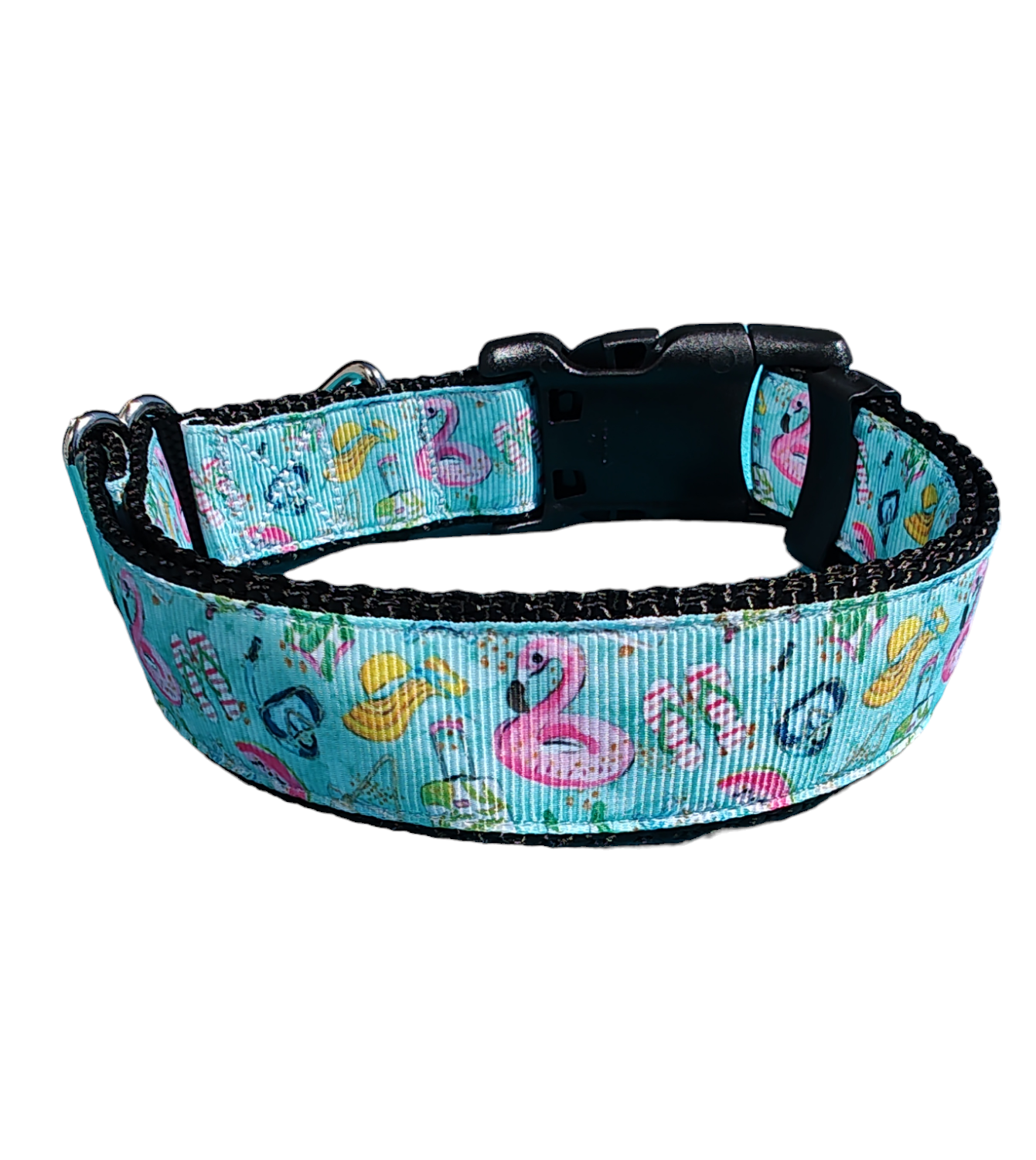 Pool Party Black Nylon Dog Collar MD, LG, XL, Leash