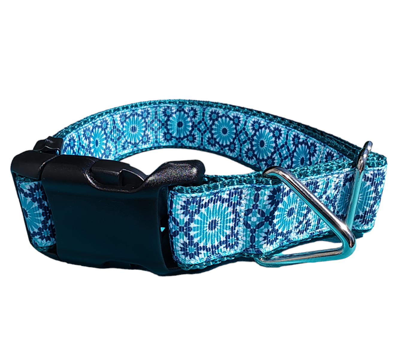Blue Geometric Green Nylon Dog Collar MD, LG, XL, Leash