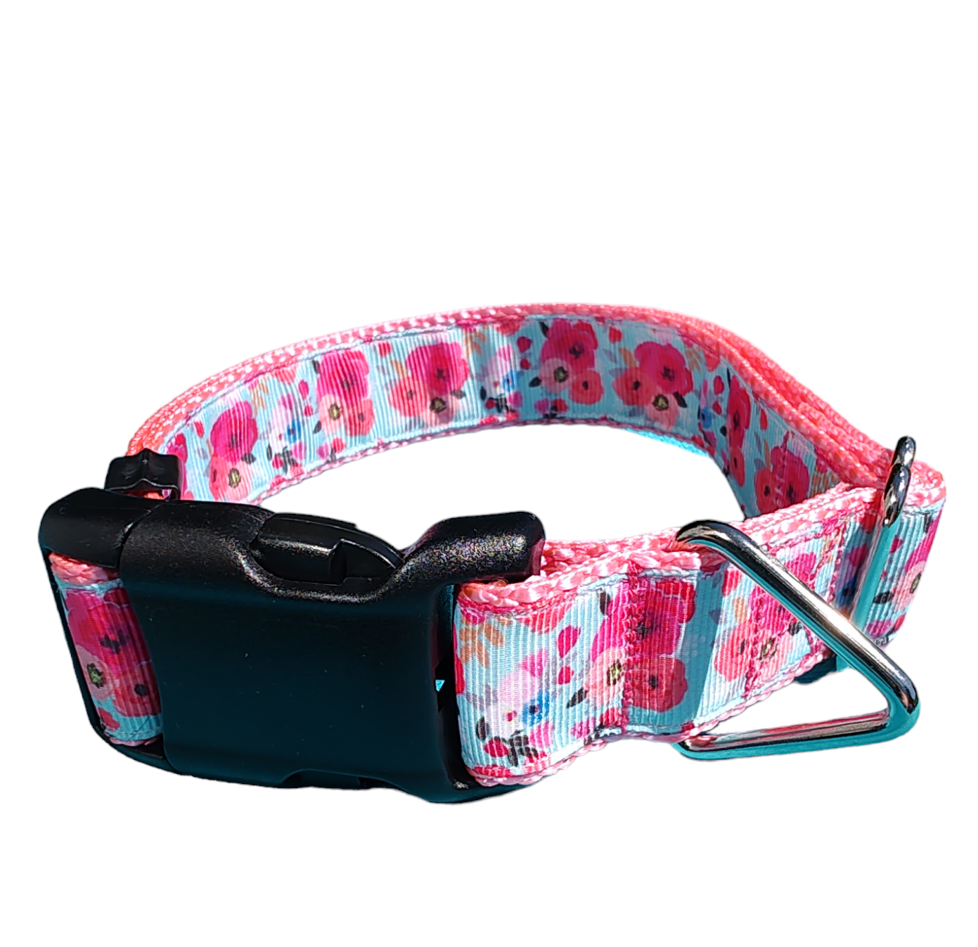 Pink Floral Nylon Dog Collar MD, LG, XL, Leash