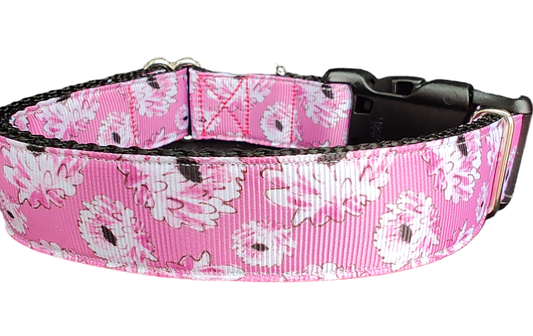 Pink Flowers Nylon Dog Collar