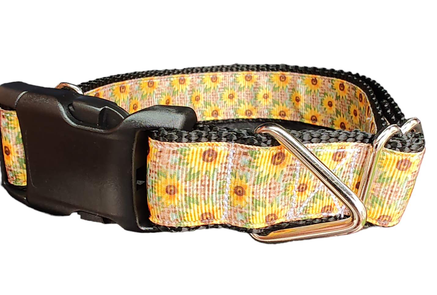 Sunflowers On Burlap Nylon Dog Collar