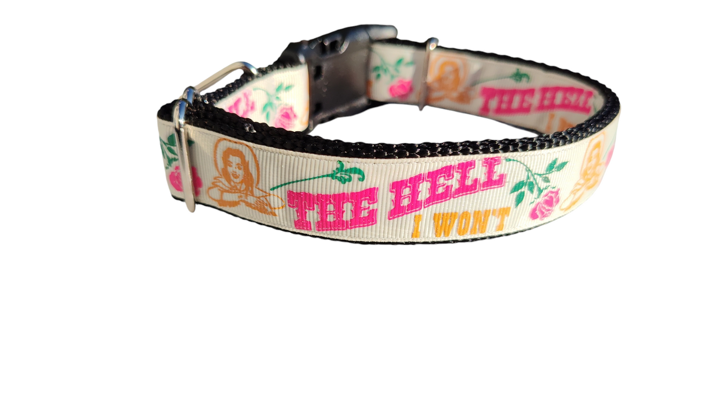 The Hell I Won't! Glitter Nylon Dog Collar
