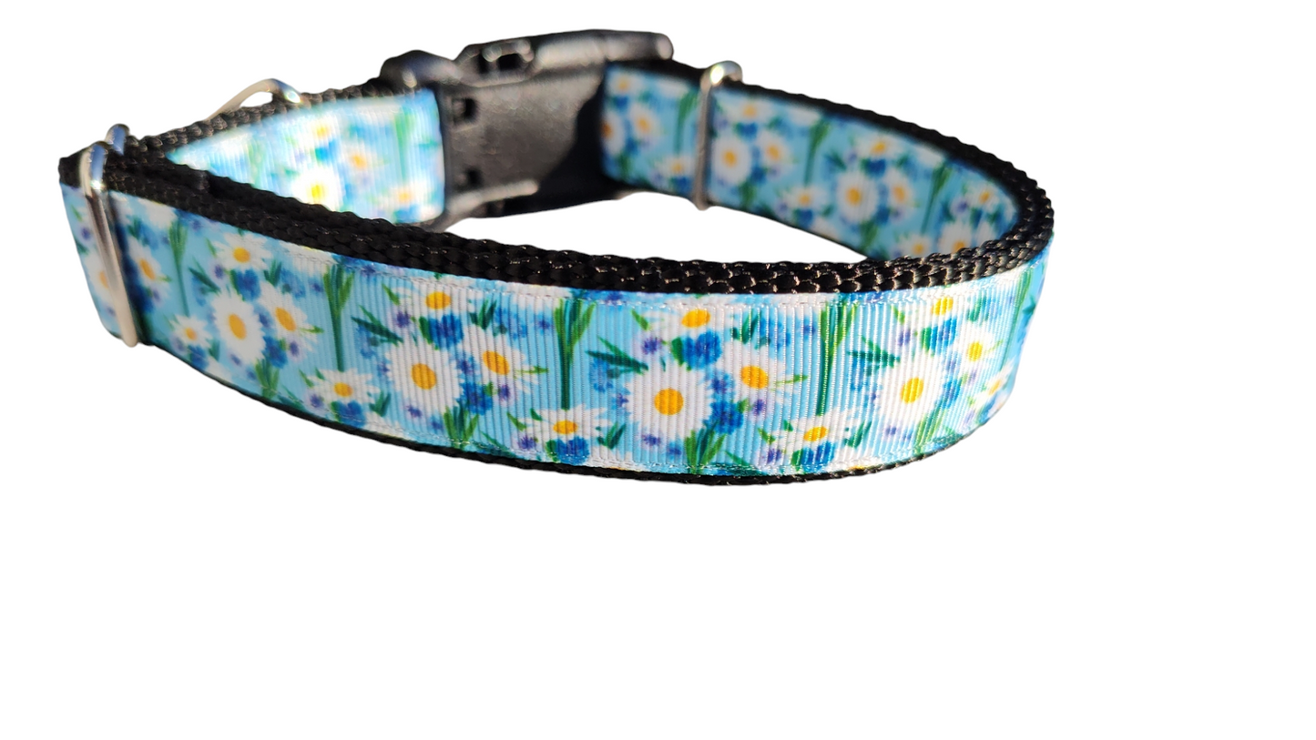White Daisies Nylon Dog Collar