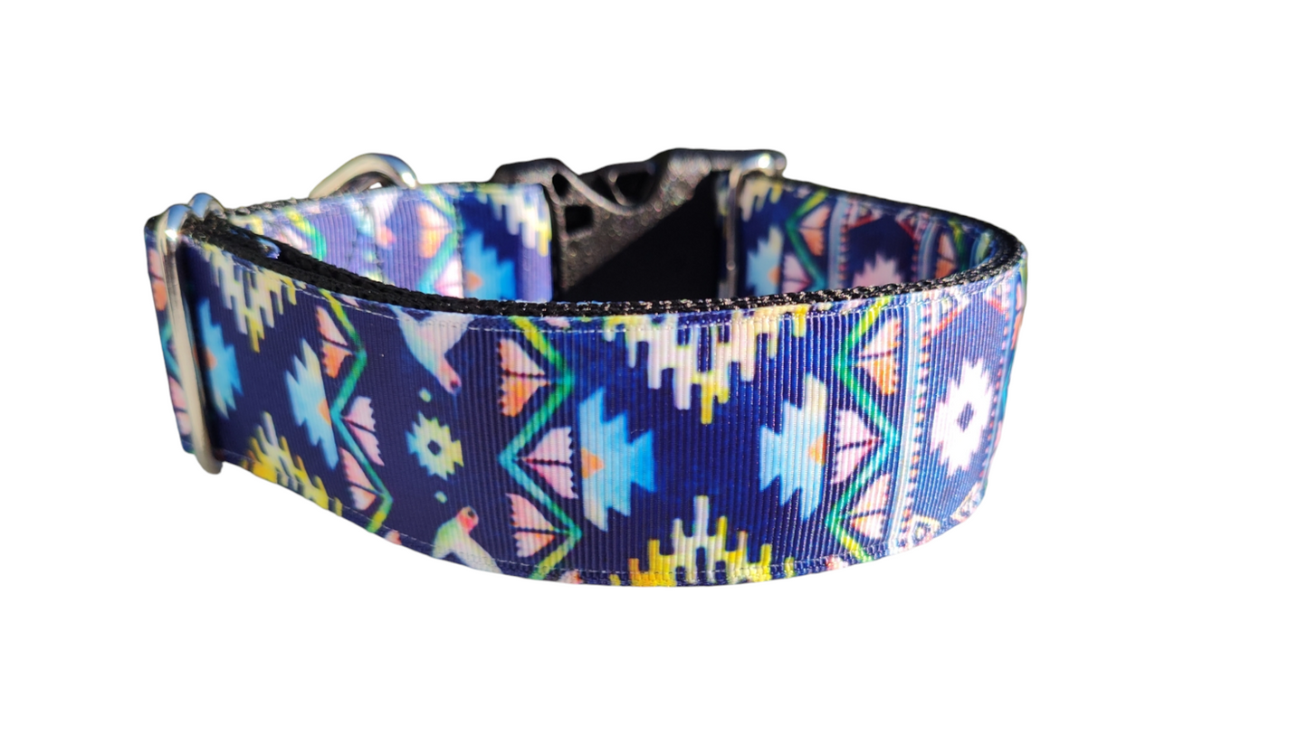 1.5" Wide Blue Tribal Nylon Dog Collar
