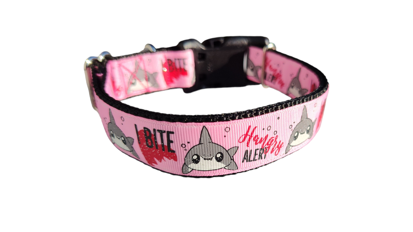Hangry Shark Glitter Nylon Dog Collar