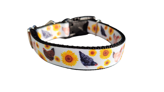 Chickens and Sunflowers Nylon Dog Collar
