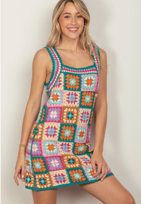 Multi Color Crochet A Frame Dress/ Top