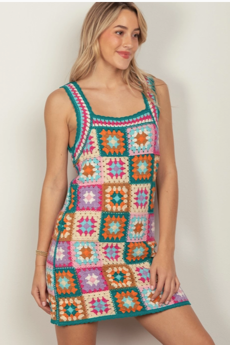 Multi Color Crochet A Frame Dress/ Top