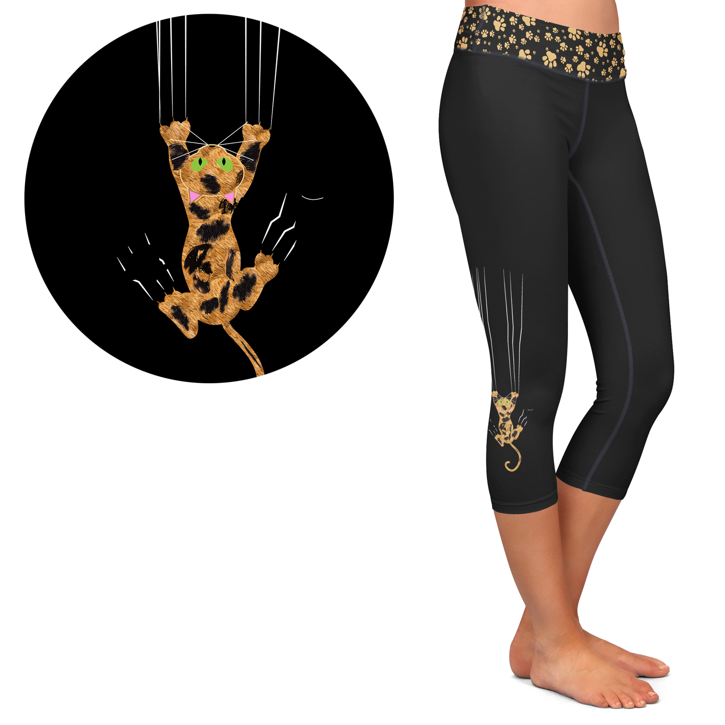 Patchwork Paws Tortoiseshell Scratch Kitty Leggings- Full Length or Capri  Pockets -Pre Order