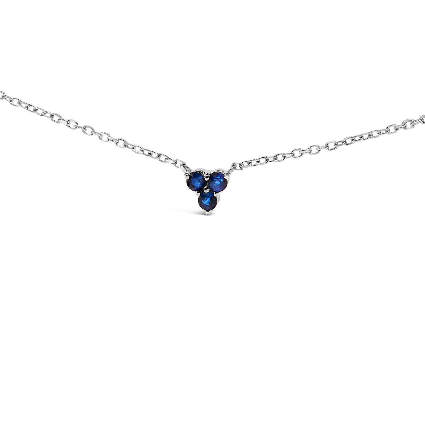 14K White Gold 1/5 Cttw Diamond and Sapphire Trio Cluster Station Necklace