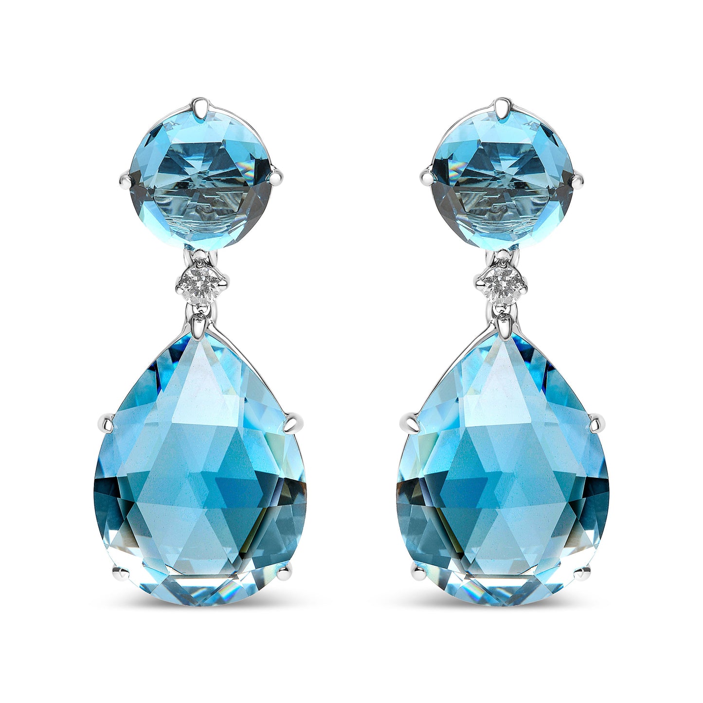 18K White Gold 1/5 Cttw Diamond with Round London Blue Topaz and 20 x 15mm Pear Cut Sky Blue Topaz Gemstone Dangle Earring (G-H Color, SI1-SI2 Clarity)