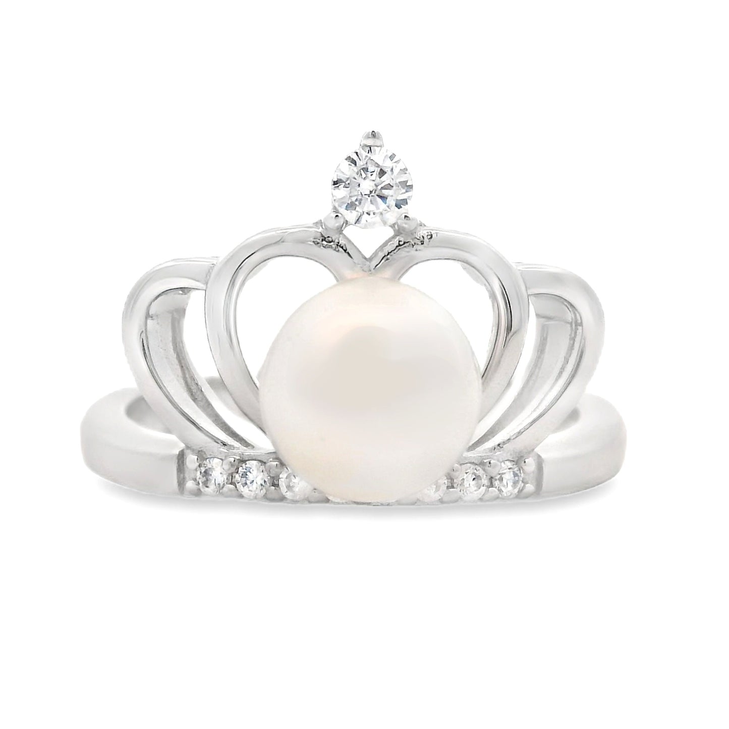 Natural FW Pearl Cubic Zirconium Ring Sterling Silver