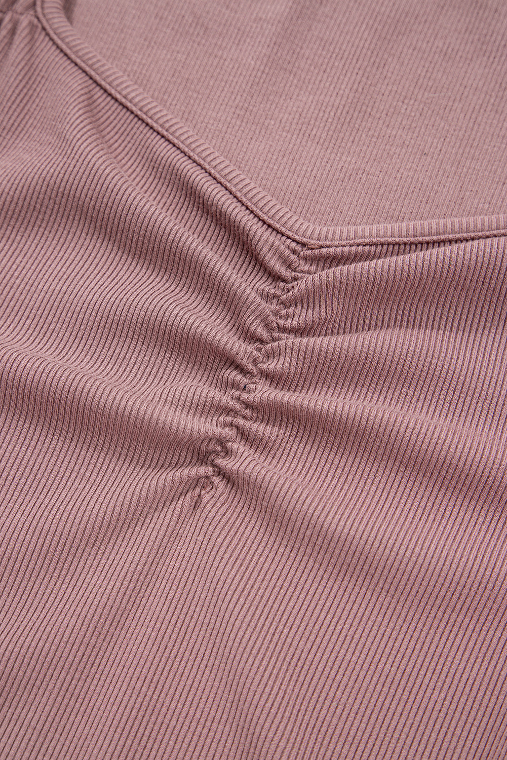 Burgundy Ruched Sweetheart Neck Ribbed Long Sleeve Top