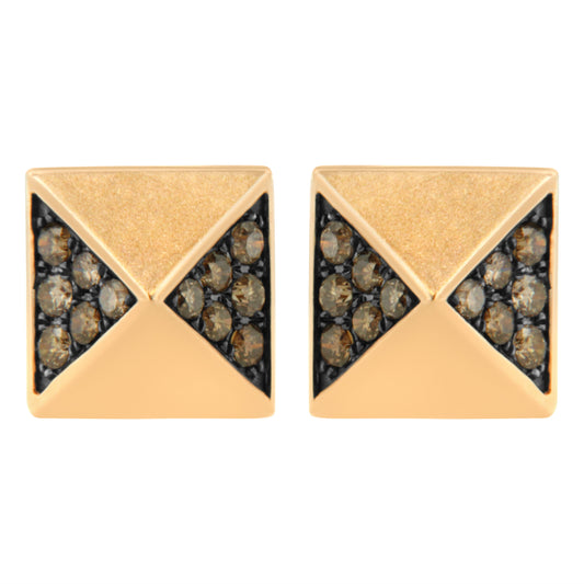 14K Rose Gold 1/4 Cttw Brown Diamond Pyramid Stud Earring (Brown Color, SI1-SI2 Clarity)