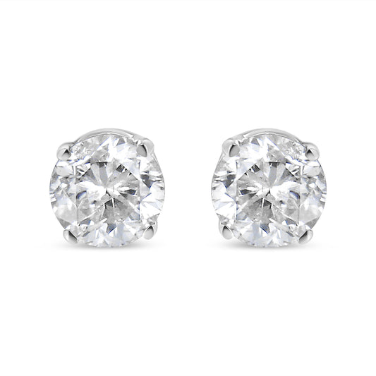 14K White Gold 1/3 Cttw Round Brilliant-Cut Near Colorless Diamond Classic 4-Prong Stud Earrings (J-K Color, I1-I2 Clarity)