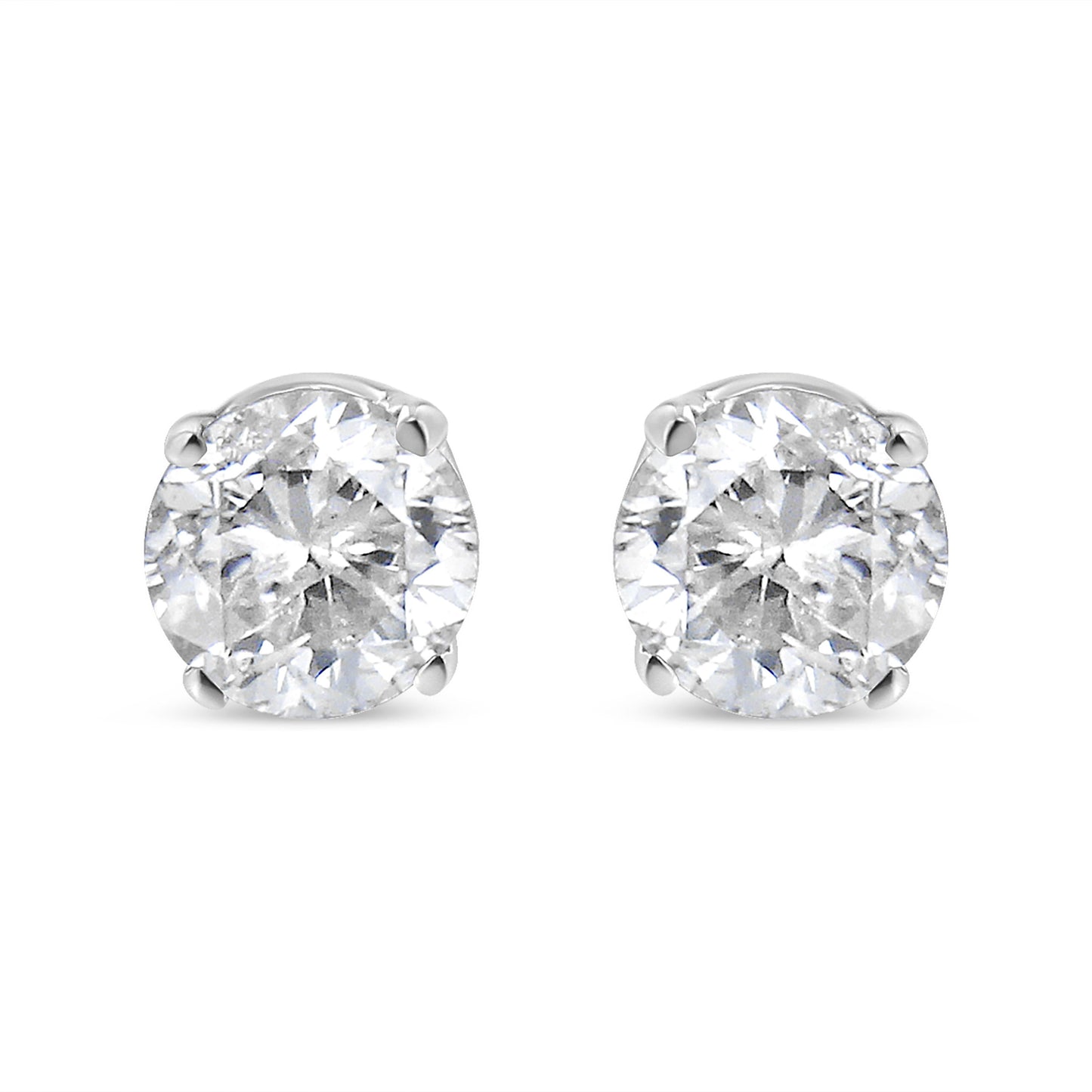 IGI Certified 1.00 Cttw Round Brilliant-Cut Diamond 14K White Gold Classic 4-Prong Solitaire Stud Earrings (H-I Color, I1-I2 Clarity)