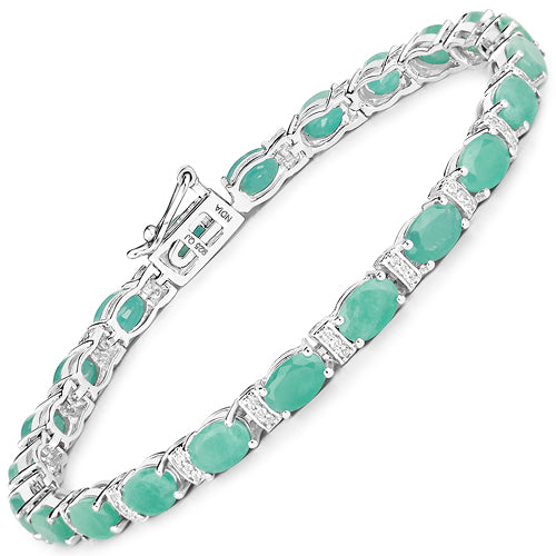 10.47 Carat Genuine Emerald and White Topaz .925 Sterling Silver Bracelet
