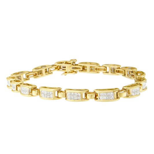 10K Yellow Gold 2.0 Cttw Invisible-Set Princess Cut Diamond Rectangular Link Bracelet (I-J Color, SI2-I1 Clarity) - 7"