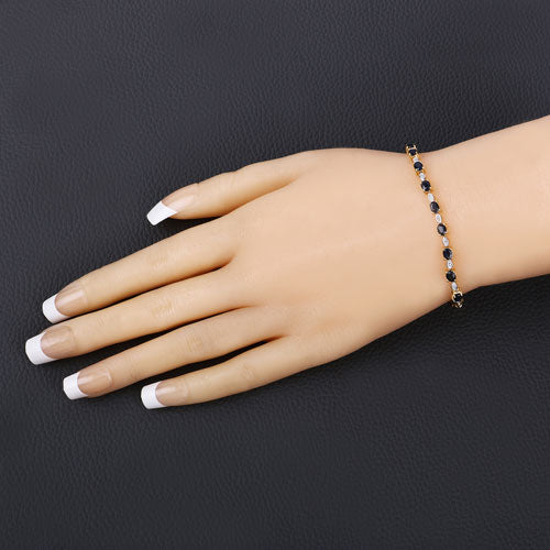 1.83 Carat Genuine Blue Sapphire and White Diamond .925 Sterling Silver Bracelet