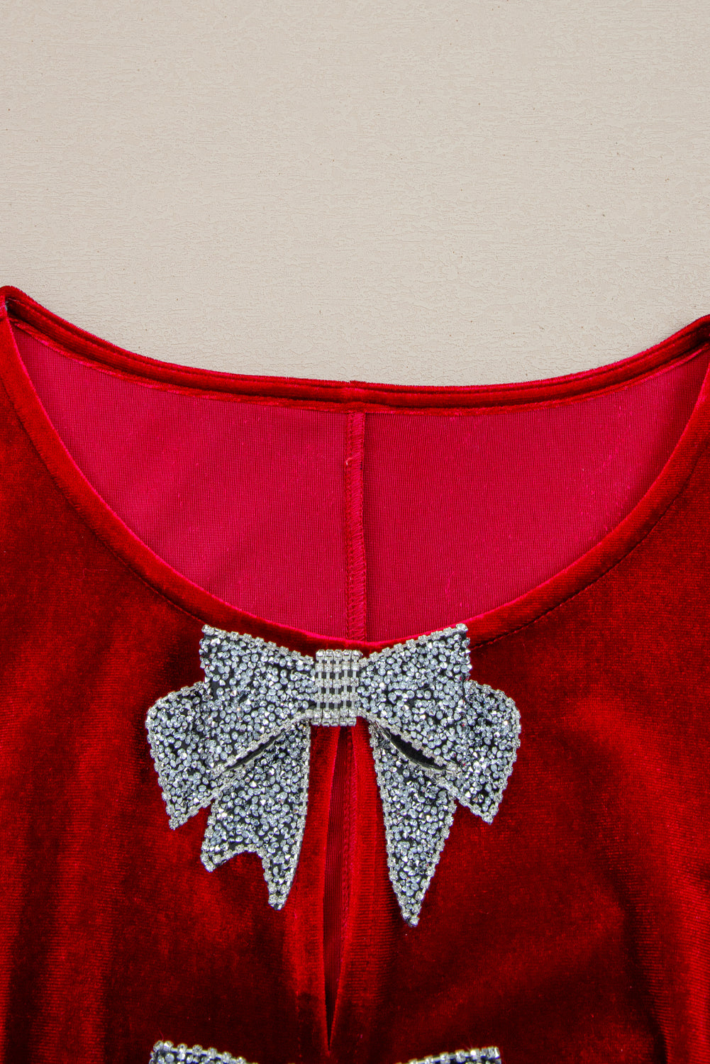 Evergreen Bowknot Decor High Waist Velvet Mini Dress