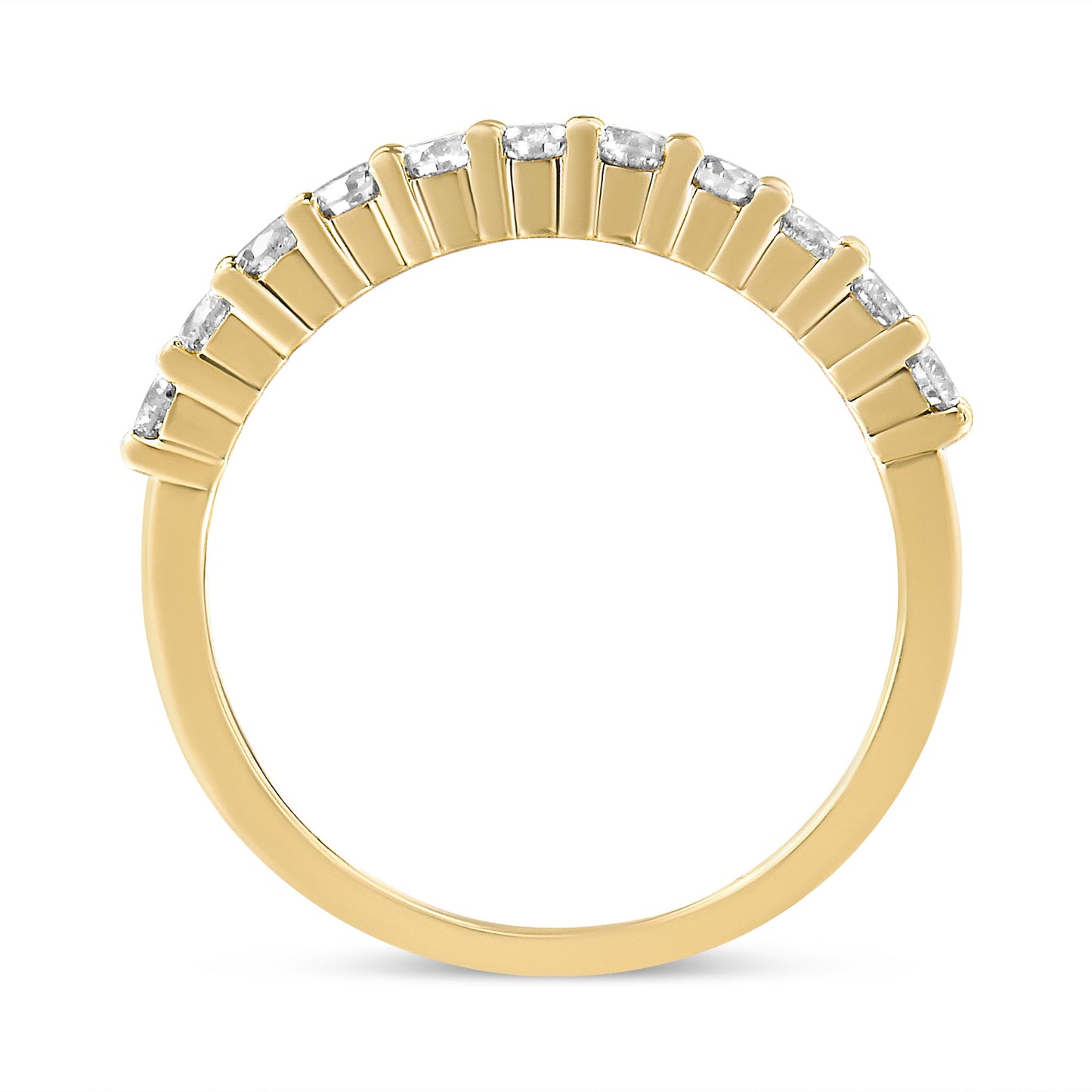 14K Yellow Gold Plated .925 Sterling Silver 1/2 cttw Shared Prong Set Brilliant Round-Cut Diamond 11 Stone Band Ring (J-K Color, SI1-SI2 Clarity) - Size 7
