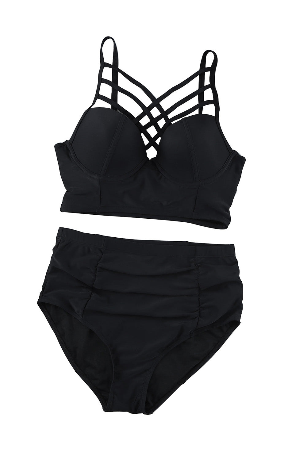 Black Strappy Neck Detail High Waist Swimsuit