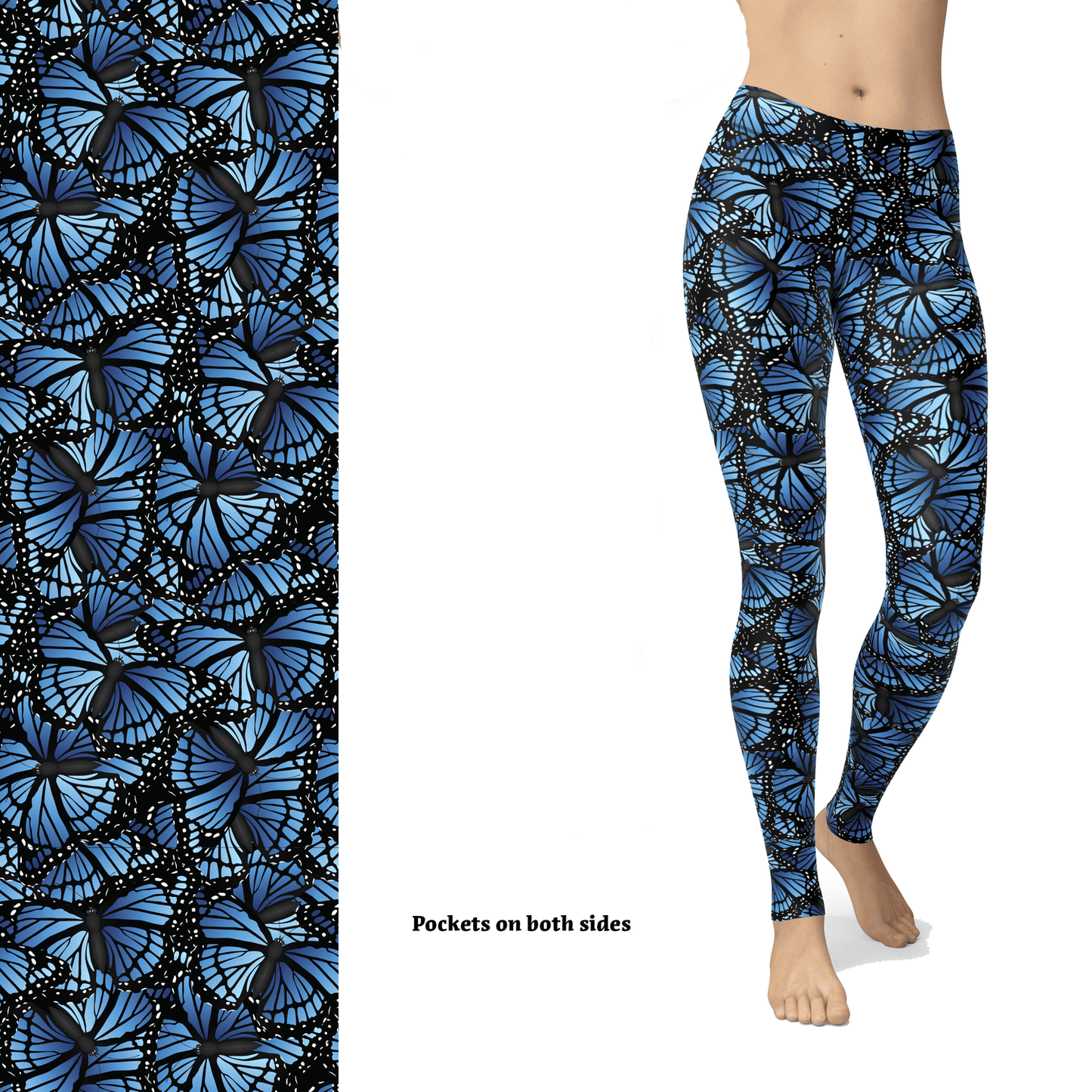 Blue Butterfly Leggings with Pocket Capri