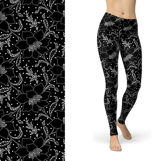 Dotted Flowers in  Black and White Full Length leggings with Pockets