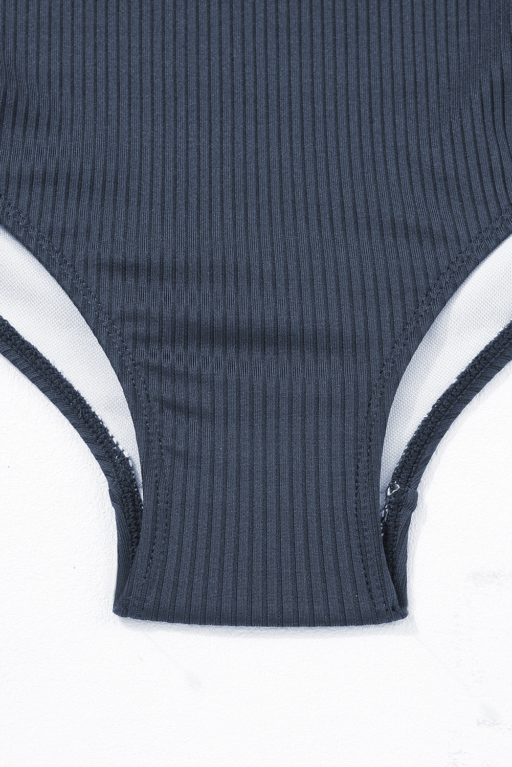 Navy Blue Side Drawstring Cutout Ribbed One Piece Swimsuit