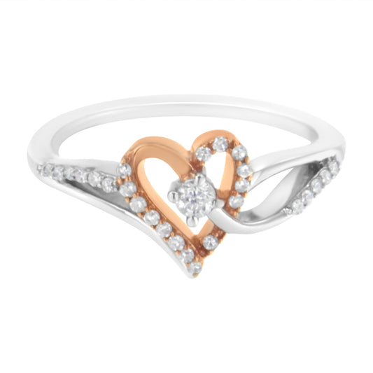 10K Rose Gold over .925 Sterling Silver â…• Cttw Diamond Split Shank Open Heart Cocktail Ring (I-J Color, I2-I3 Clarity)