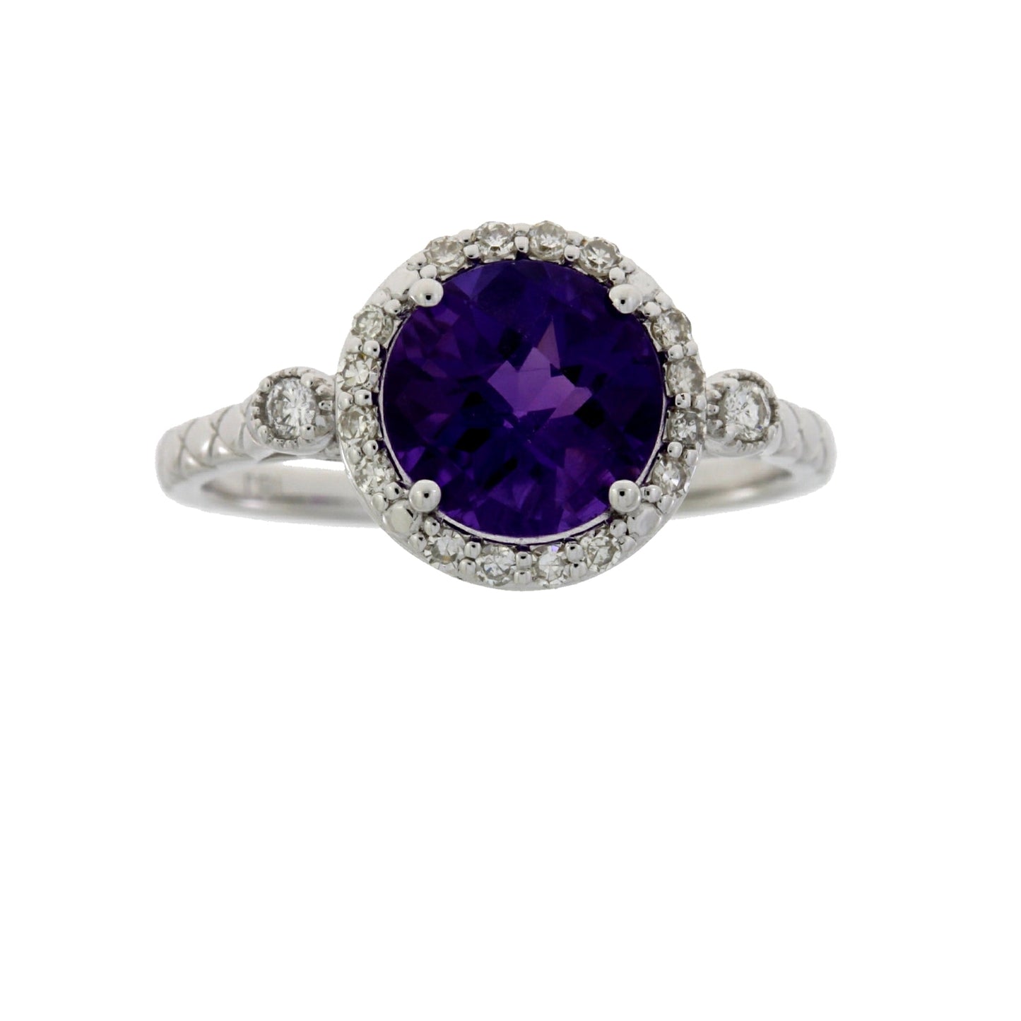 Genuine 2.07ct Amethyst Diamond Ring 14KT White Gold
