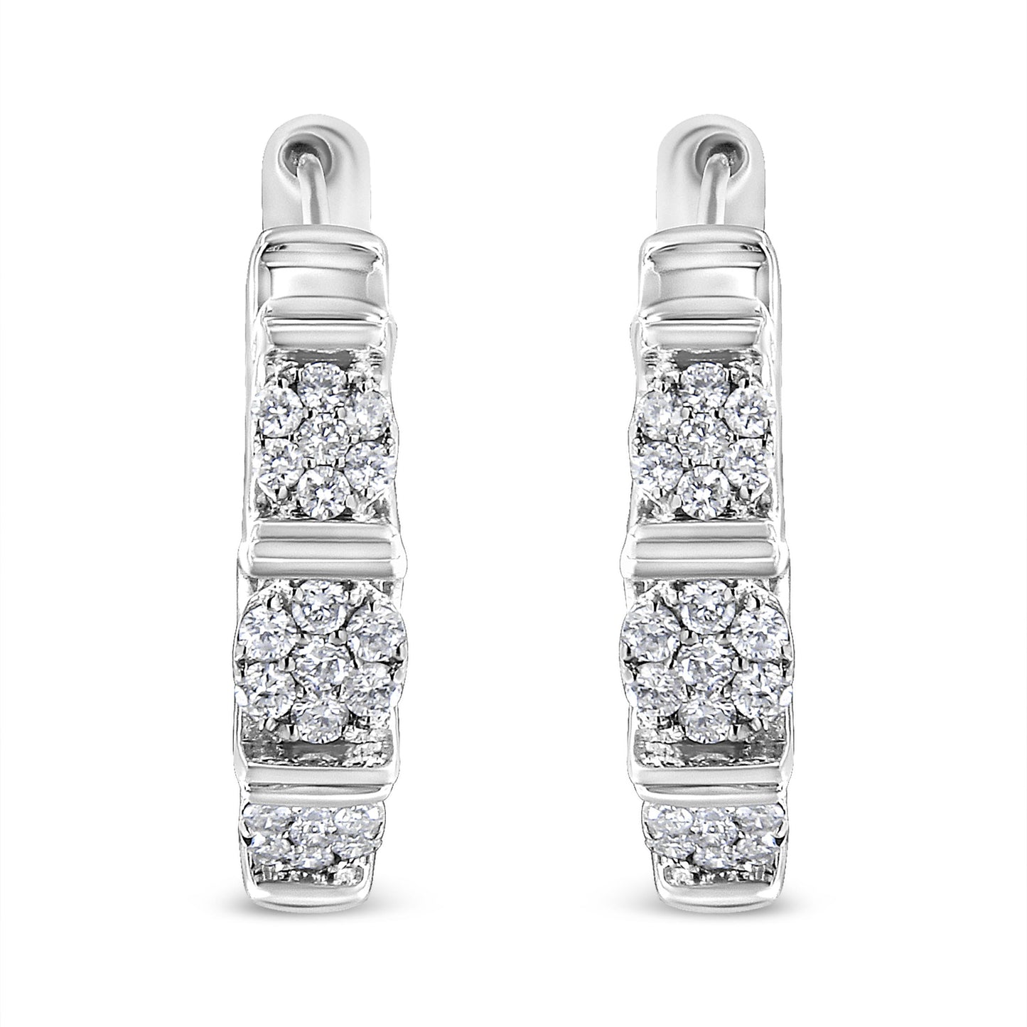 .925 Sterling Silver 1/2 Cttw Lab Grown Round Diamond Floral Cluster Hoop Earrings (F-G Color, SI1-SI2 Clarity)